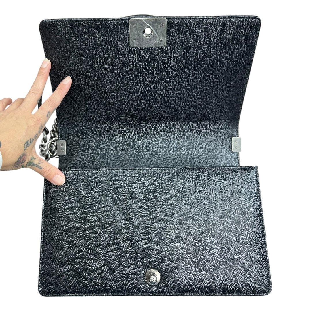 CHANEL Caviar Leather Boy Chanel Flap Bag Shoulder Bag Black Aged Silver-tone Hardware CH2235