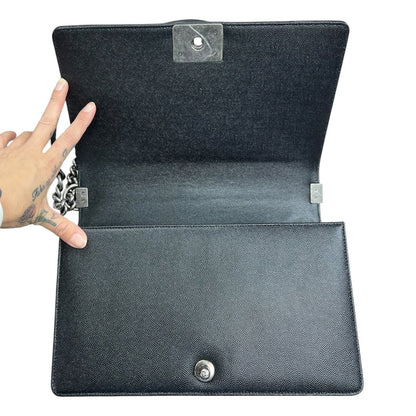 CHANEL Caviar Leather Boy Chanel Flap Bag Shoulder Bag Black Aged Silver-tone Hardware CH2235