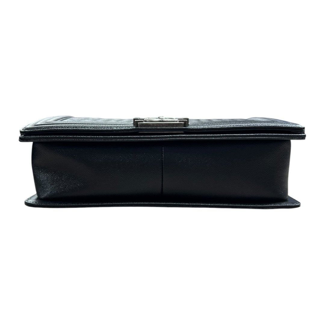 CHANEL Caviar Leather Boy Chanel Flap Bag Shoulder Bag Black Aged Silver-tone Hardware CH2235