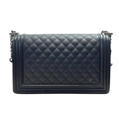 CHANEL Caviar Leather Boy Chanel Flap Bag Shoulder Bag Black Aged Silver-tone Hardware CH2235