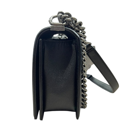 CHANEL Caviar Leather Boy Chanel Flap Bag Shoulder Bag Black Aged Silver-tone Hardware CH2235
