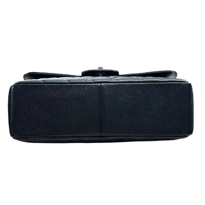 CHANEL Caviar Classic Flap Shoulder Bag Black Silver Hardware CH2236