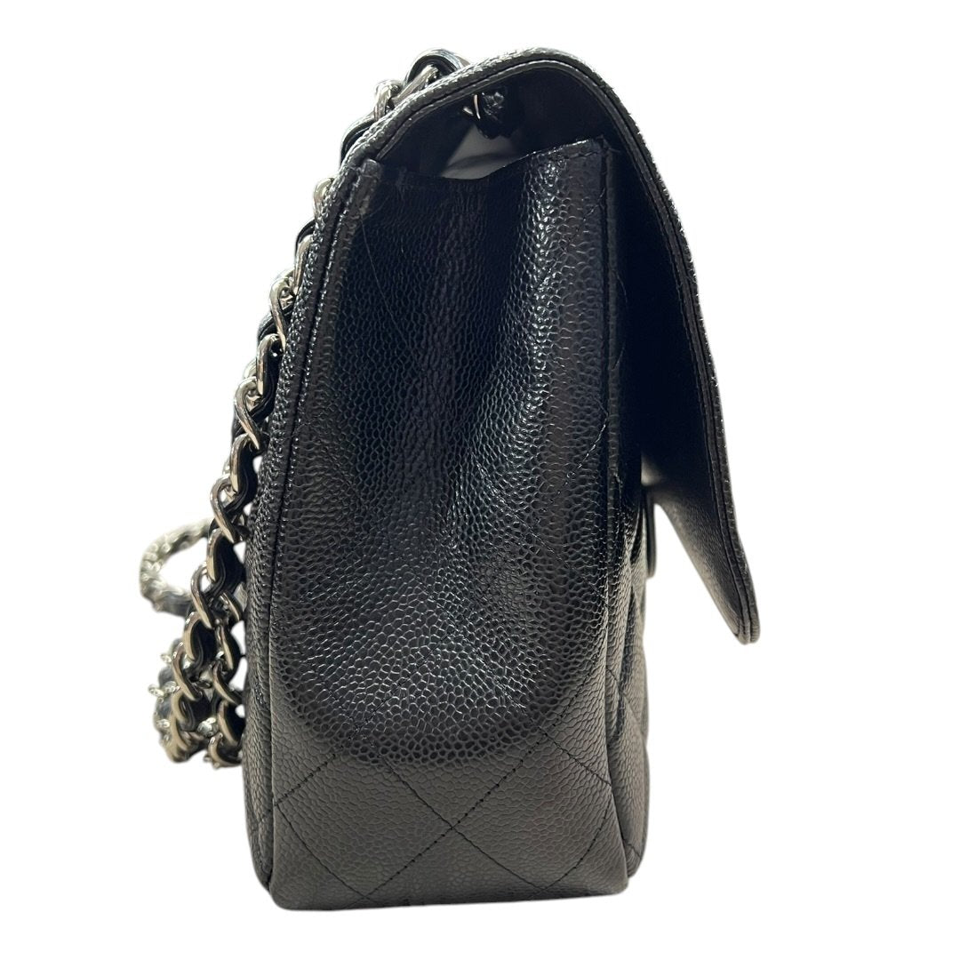 CHANEL Caviar Classic Flap Shoulder Bag Black Silver Hardware CH2236