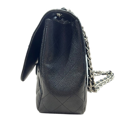 CHANEL Caviar Classic Flap Shoulder Bag Black Silver Hardware CH2236
