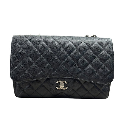 CHANEL Caviar Classic Flap Shoulder Bag Black Silver Hardware CH2236