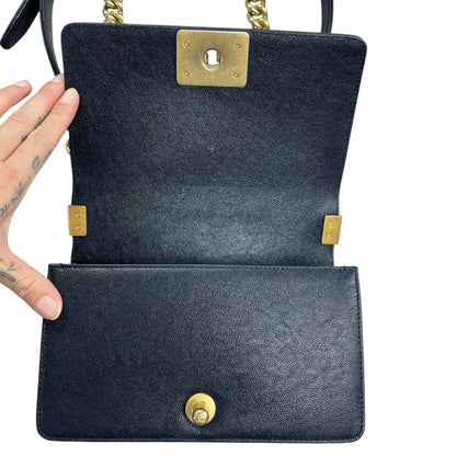 CHANEL Caviar Leather Boy Bag Shoulder Bag Black Gold Hardware CH2237