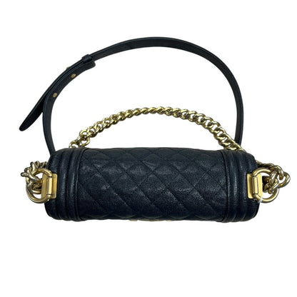 CHANEL Caviar Leather Boy Bag Shoulder Bag Black Gold Hardware CH2237