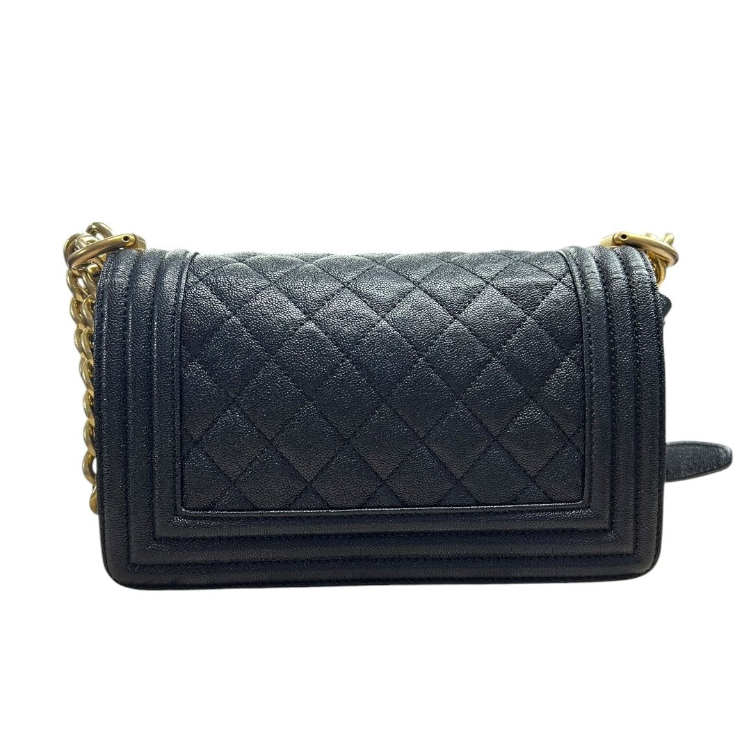 CHANEL Caviar Leather Boy Bag Shoulder Bag Black Gold Hardware CH2237