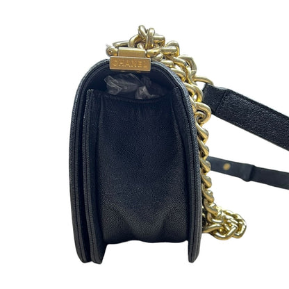 CHANEL Caviar Leather Boy Bag Shoulder Bag Black Gold Hardware CH2237