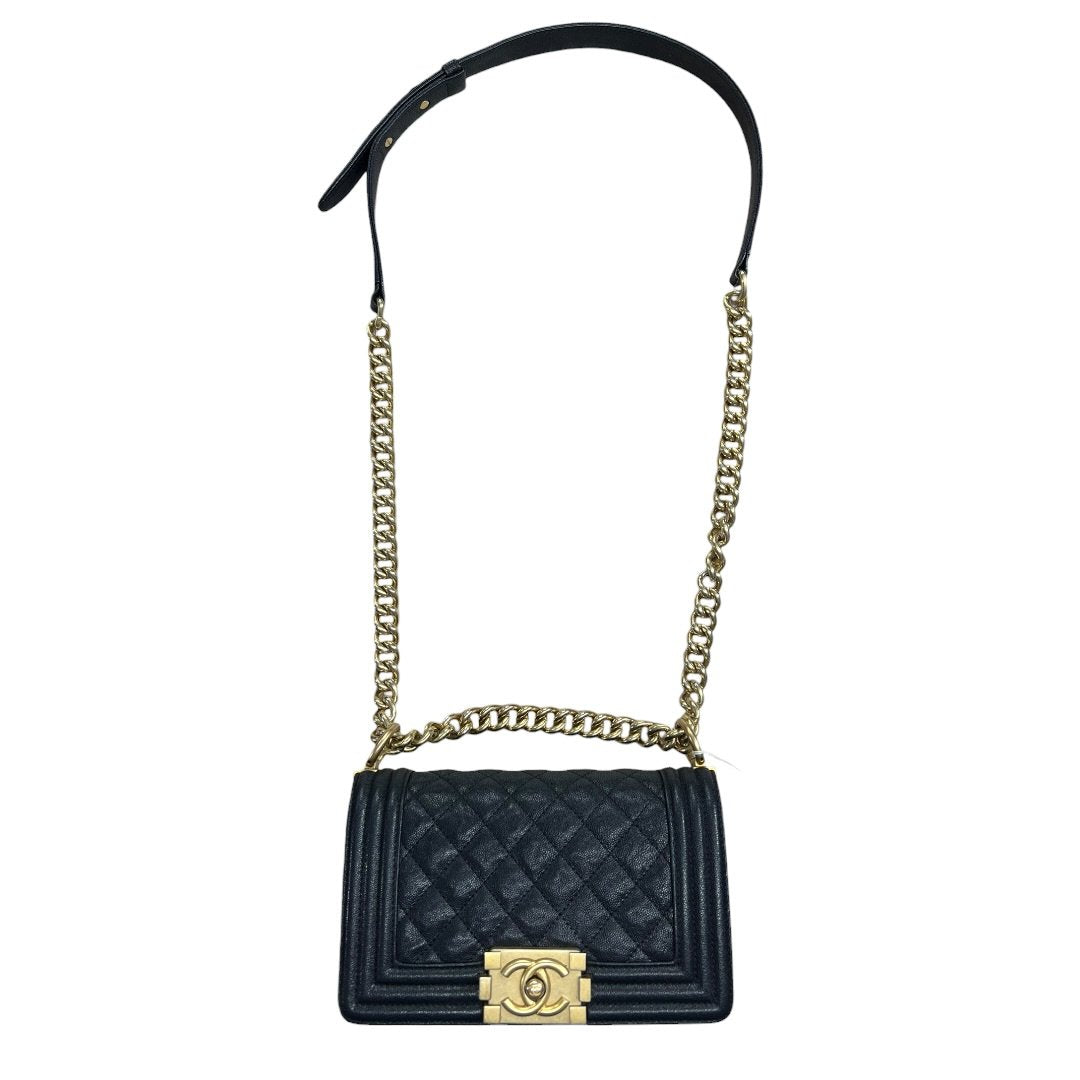 CHANEL Caviar Leather Boy Bag Shoulder Bag Black Gold Hardware CH2237