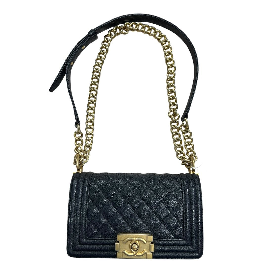 CHANEL Caviar Leather Boy Bag Shoulder Bag Black Gold Hardware CH2237