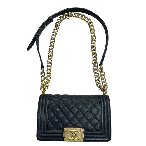 CHANEL Caviar Leather Boy Bag Shoulder Bag Black Gold Hardware CH2237
