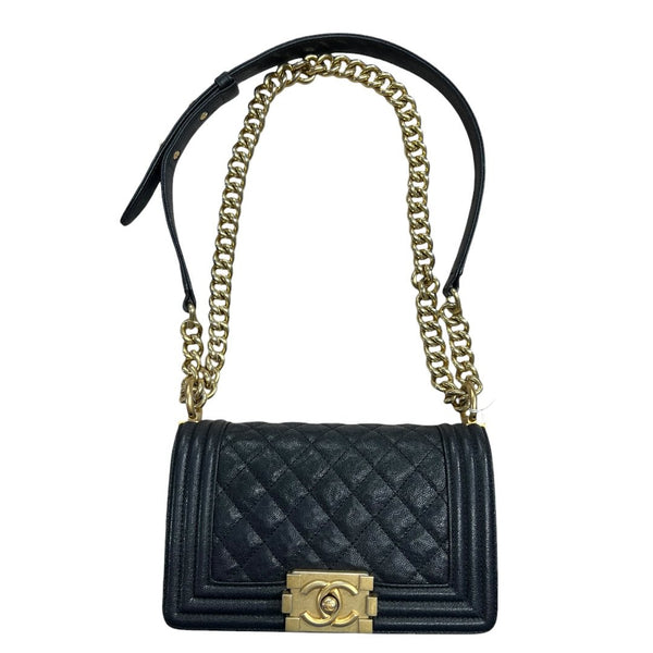 CHANEL Caviar Leather Boy Bag Shoulder Bag Black Gold Hardware CH2237