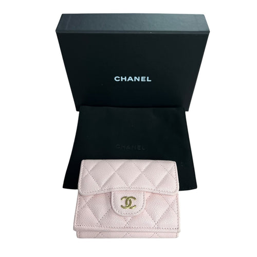 CHANEL Caviar Classic Small Trifold Wallet Wallet Pink Gold Hardware CH2233