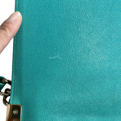 CHANEL Grained Calfskin Boy Bag Shoulder Bag Teal Gold Hardware CH2230