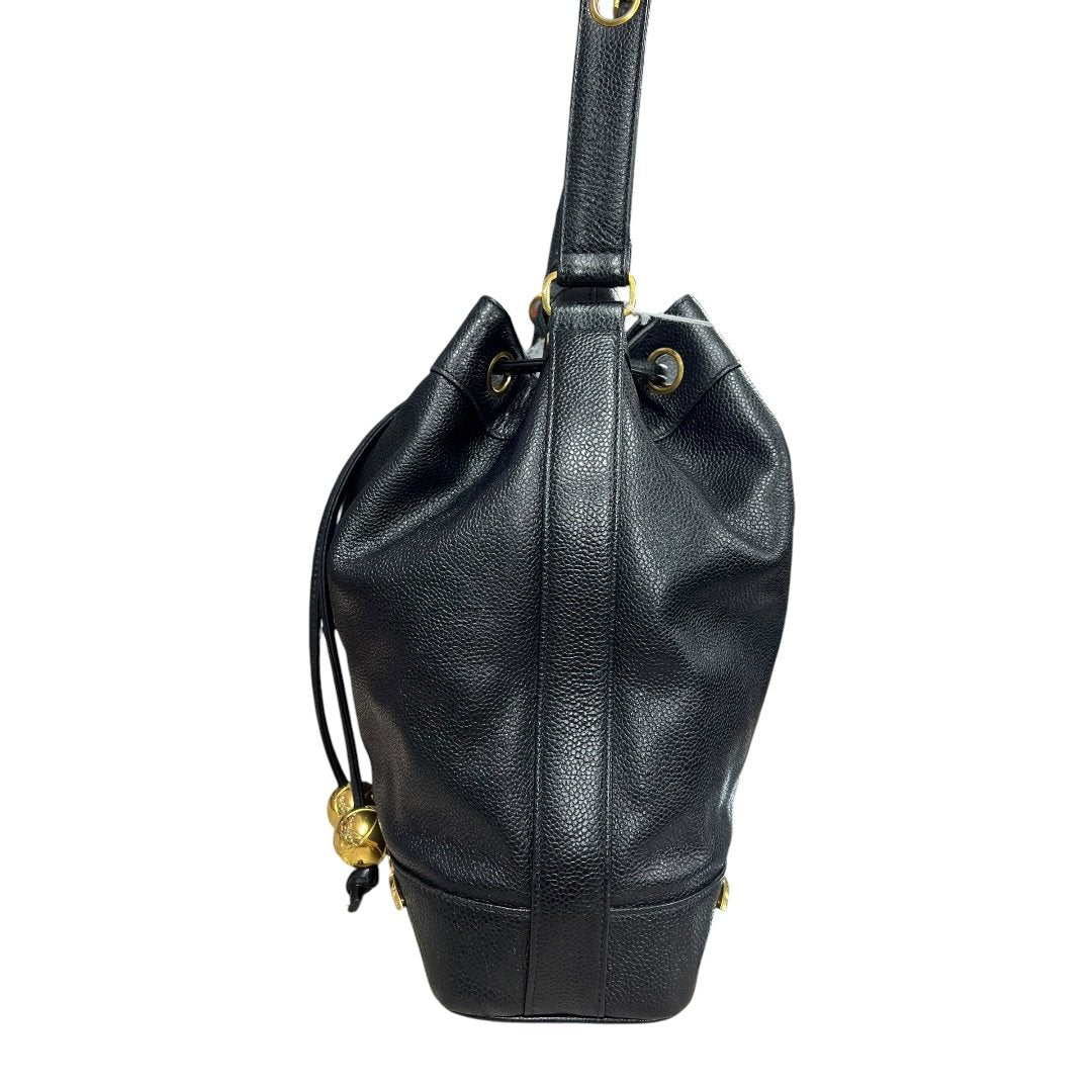 CHANEL Caviar Triple CC Drawstring Bucket Bag Shoulder Bag, Bucket Bag Black Gold Hardware CH2232