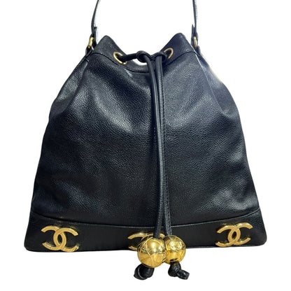 CHANEL Caviar Triple CC Drawstring Bucket Bag Shoulder Bag, Bucket Bag Black Gold Hardware CH2232