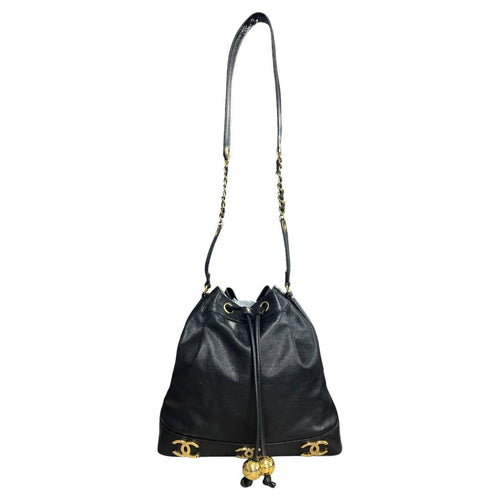 CHANEL Caviar Triple CC Drawstring Bucket Bag Shoulder Bag, Bucket Bag Black Gold Hardware CH2232