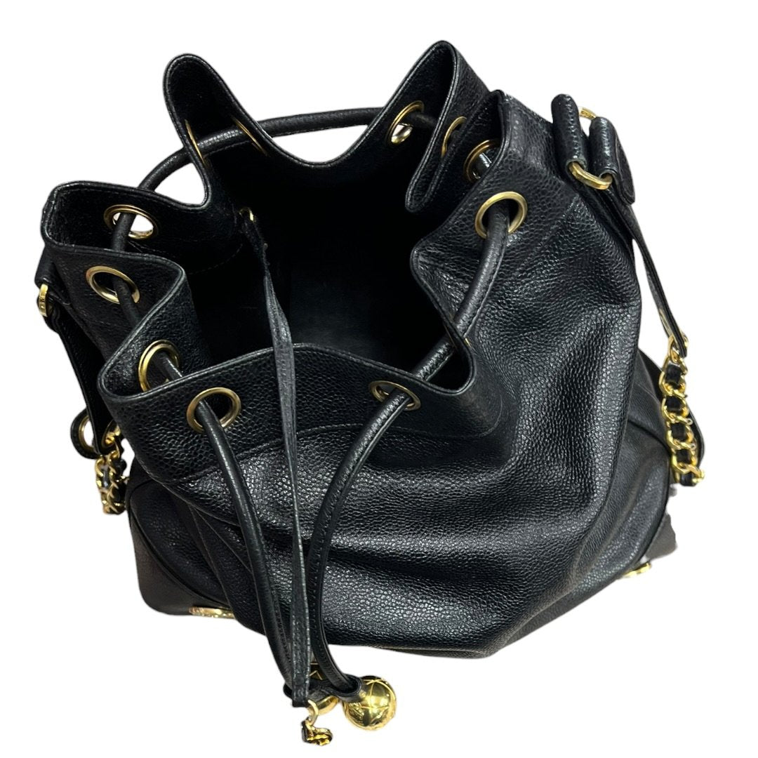 CHANEL Caviar Triple CC Drawstring Bucket Bag Shoulder Bag, Bucket Bag Black Gold Hardware CH2232