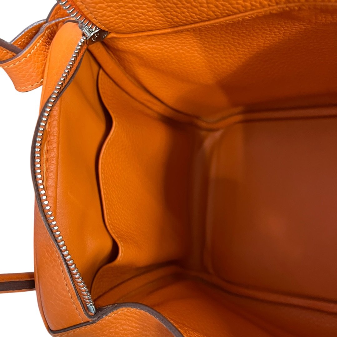 HERMES Clemence Lindy 30 Handbag Orange Silver Hardware HE483