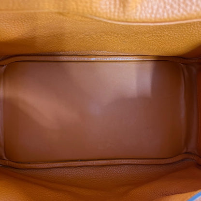 HERMES Clemence Lindy 30 Handbag Orange Silver Hardware HE483