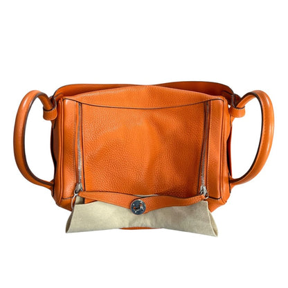 HERMES Clemence Lindy 30 Handbag Orange Silver Hardware HE483