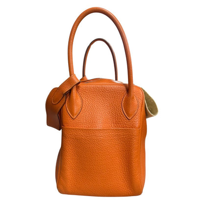 HERMES Clemence Lindy 30 Handbag Orange Silver Hardware HE483