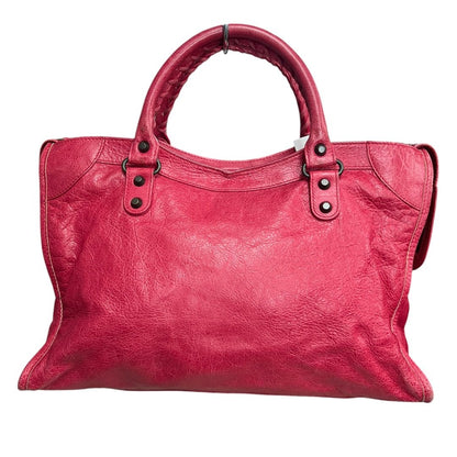 BALENCIAGA Lambskin City Handbag Fuchsia Black Hardware BA45