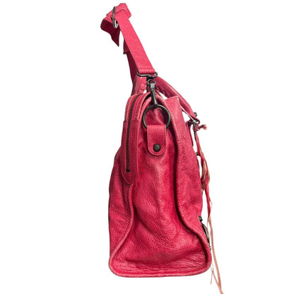 BALENCIAGA Lambskin City Handbag Fuchsia Black Hardware BA45