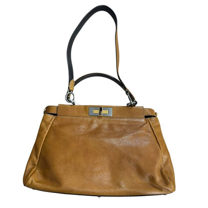 FENDI Grained Leather Frame Handbag Handbag Tan Mixed-tone Hardware FE396