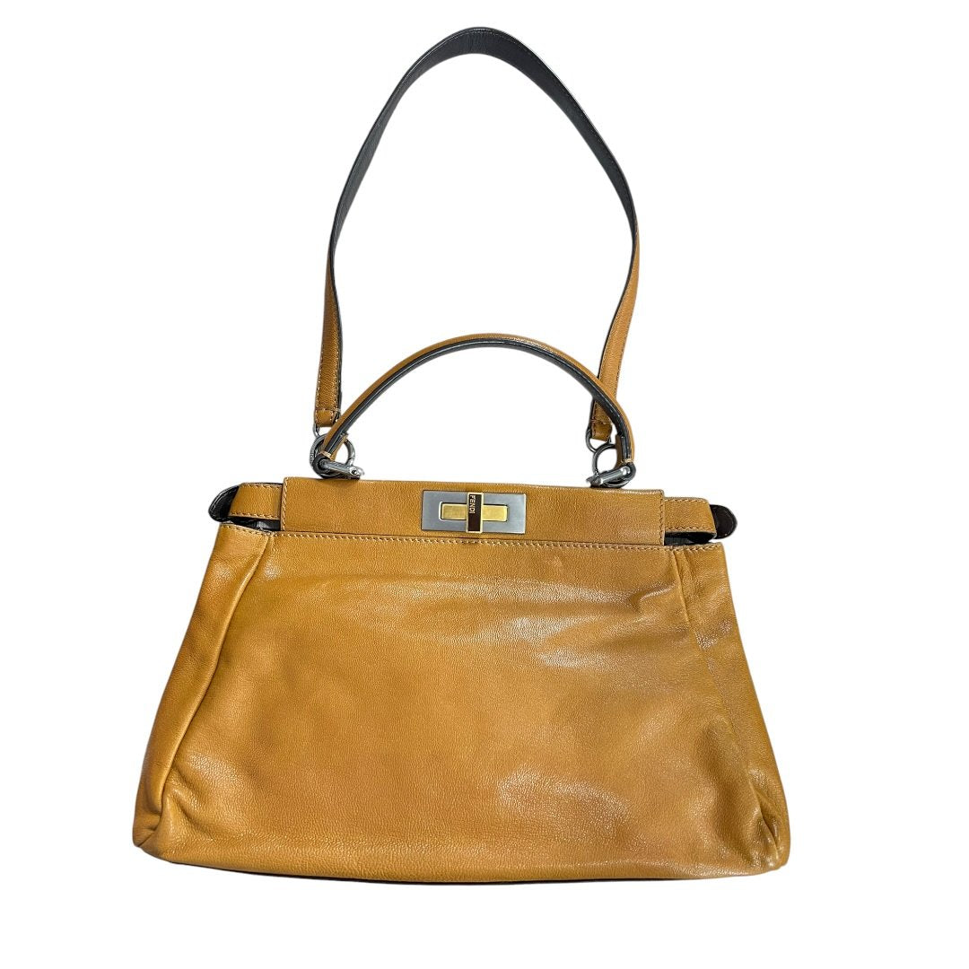 FENDI Grained Leather Frame Handbag Handbag Tan Mixed-tone Hardware FE396