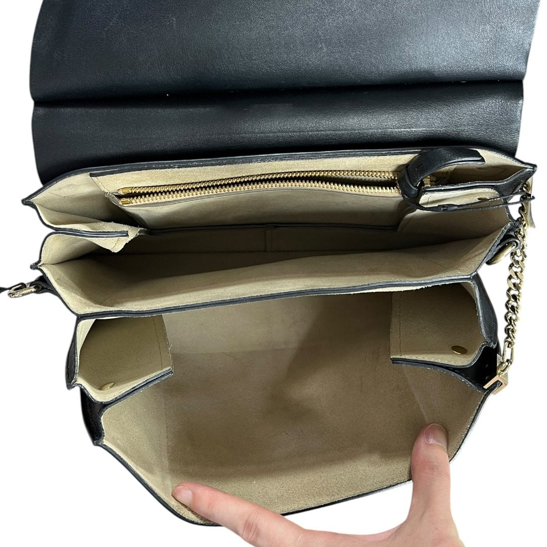 CHLOÉ Leather & Suede Faye Shoulder Bag Black Gold Hardware ch2225