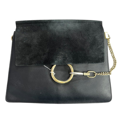 CHLOÉ Leather & Suede Faye Shoulder Bag Black Gold Hardware ch2225