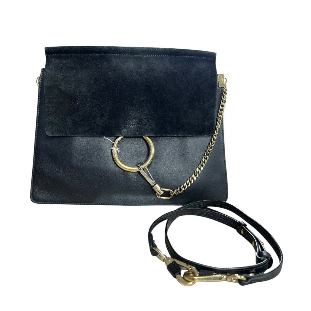CHLOÉ Leather & Suede Faye Shoulder Bag Black Gold Hardware ch2225