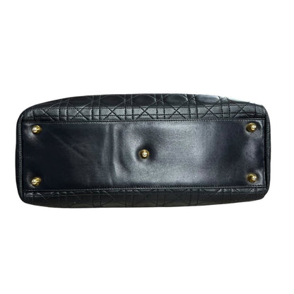 DIOR Leather Lady Dior Handbag Black Gold Hardware Ch2227