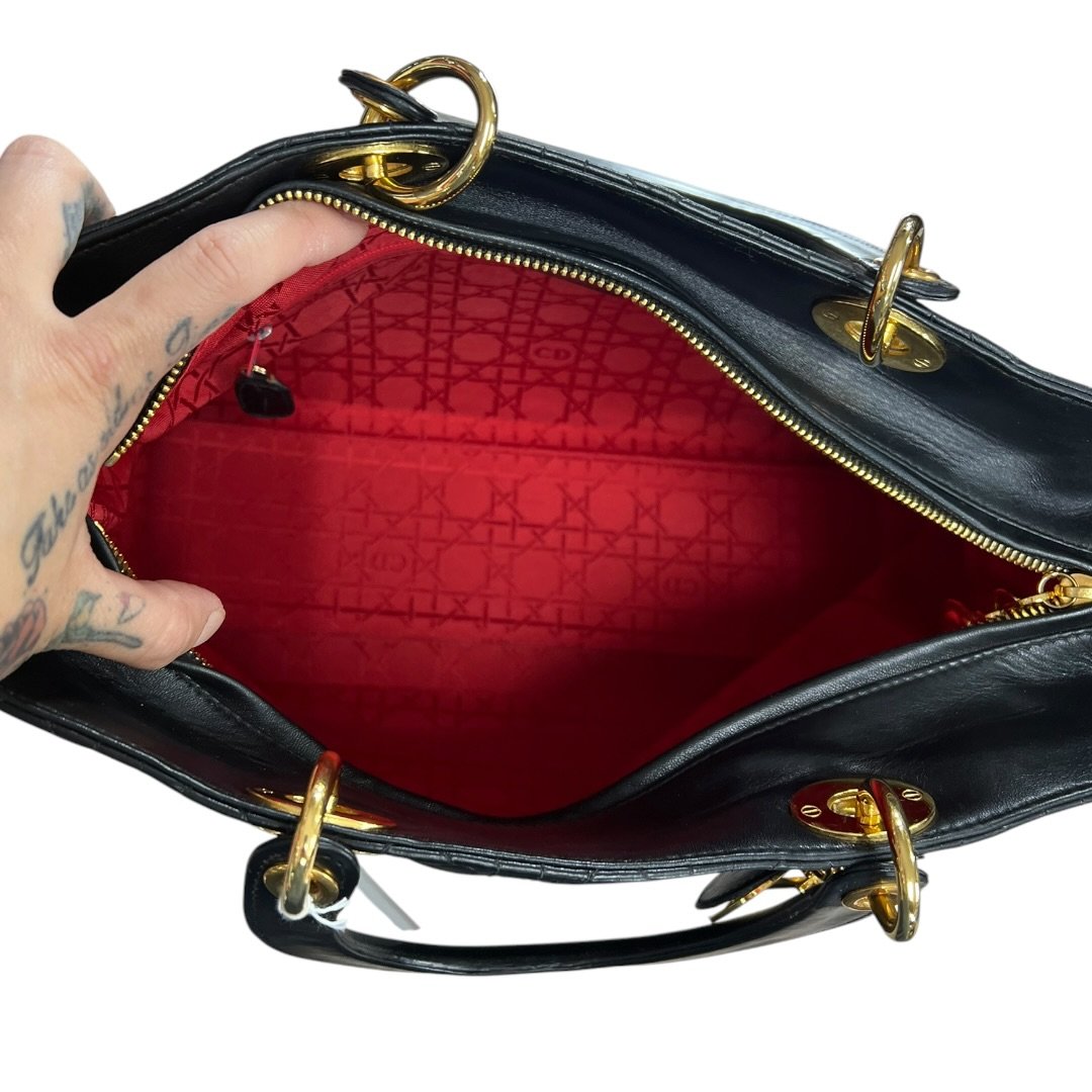 DIOR Leather Lady Dior Handbag Black Gold Hardware Ch2227