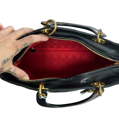 DIOR Leather Lady Dior Handbag Black Gold Hardware Ch2227