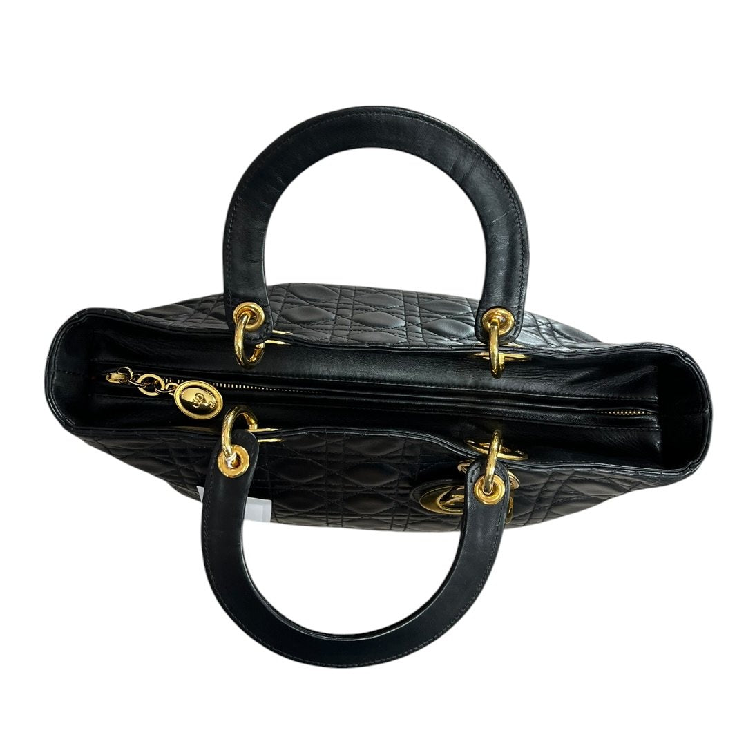 DIOR Leather Lady Dior Handbag Black Gold Hardware Ch2227
