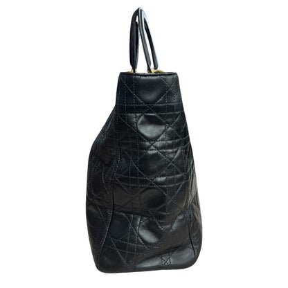DIOR Leather Lady Dior Handbag Black Gold Hardware Ch2227