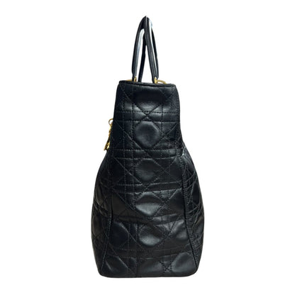 DIOR Leather Lady Dior Handbag Black Gold Hardware Ch2227