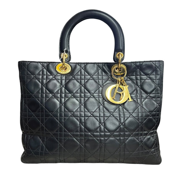 DIOR Leather Lady Dior Handbag Black Gold Hardware Ch2227