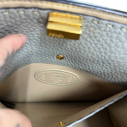 FENDI Grained Leather Peekaboo Essentially Handbag Gray Gold Hardware FE397