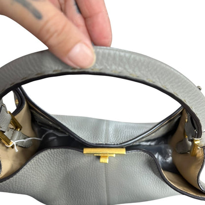 FENDI Grained Leather Peekaboo Essentially Handbag Gray Gold Hardware FE397
