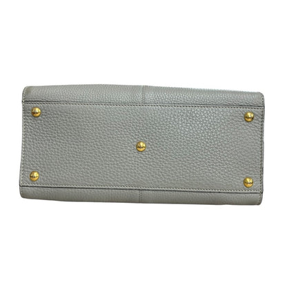FENDI Grained Leather Peekaboo Essentially Handbag Gray Gold Hardware FE397