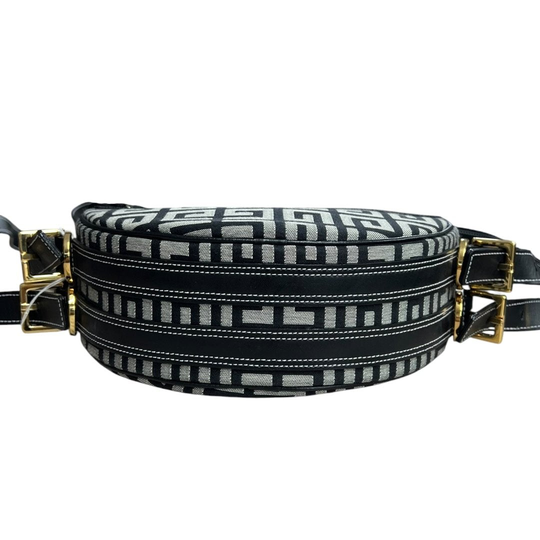 GIVENCHY 4G Monogram, Leather 4G Monogram Round Crossbody Bag Crossbody Bag Black, Grey Gold Hardware GI44