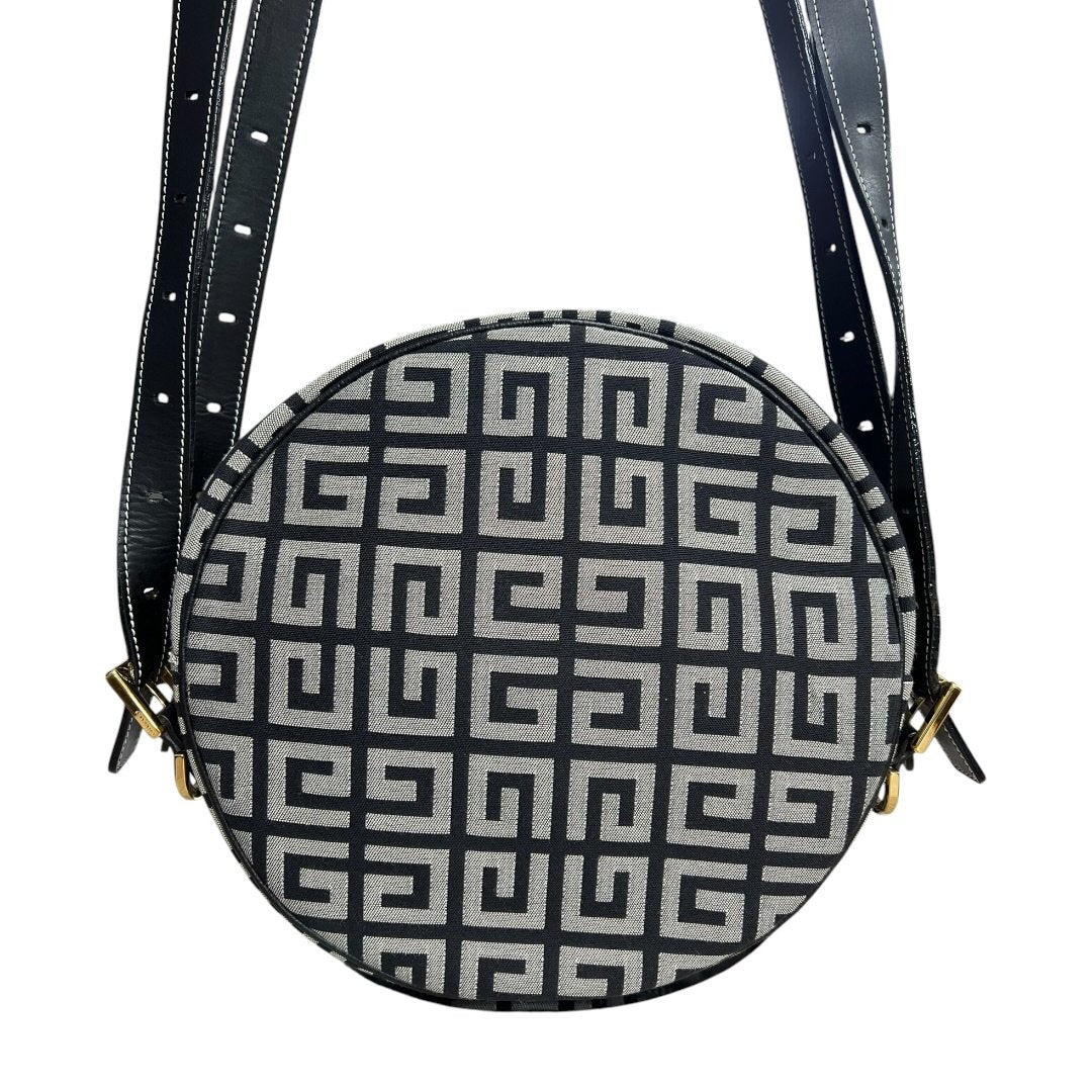 GIVENCHY 4G Monogram, Leather 4G Monogram Round Crossbody Bag Crossbody Bag Black, Grey Gold Hardware GI44