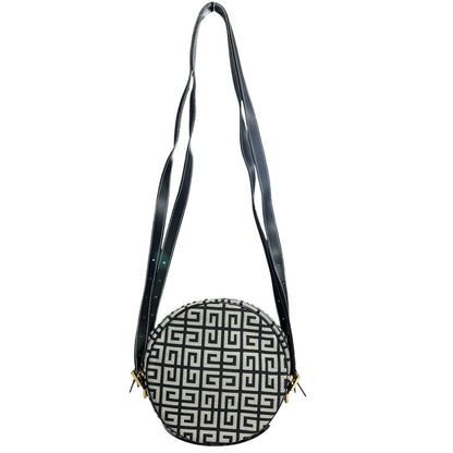 GIVENCHY 4G Monogram, Leather 4G Monogram Round Crossbody Bag Crossbody Bag Black, Grey Gold Hardware GI44