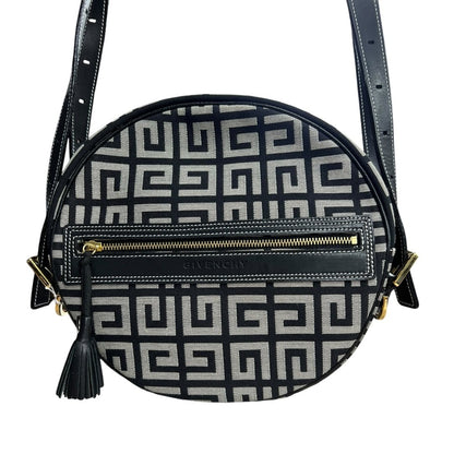 GIVENCHY 4G Monogram, Leather 4G Monogram Round Crossbody Bag Crossbody Bag Black, Grey Gold Hardware GI44
