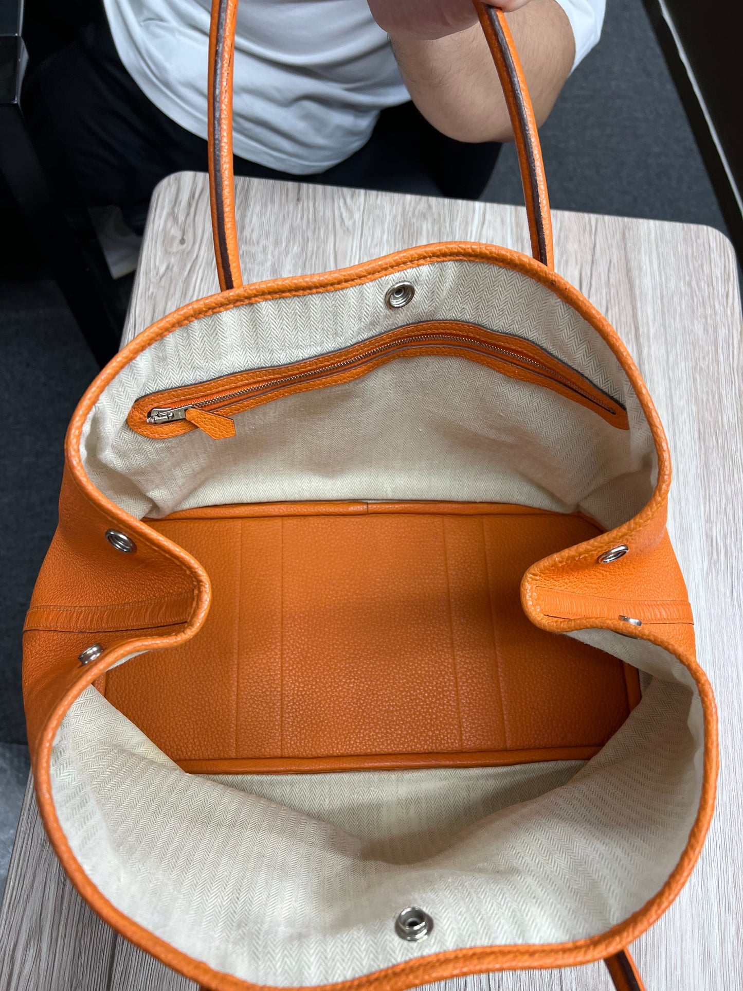 HERMES Clemence Garden Party 36 Tote Orange Silver Hardware HE484