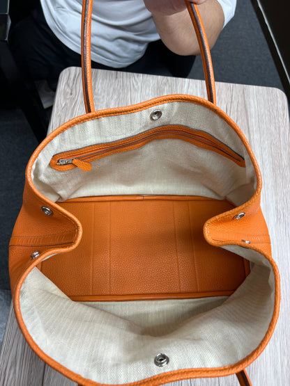 HERMES Clemence Garden Party 36 Tote Orange Silver Hardware HE484